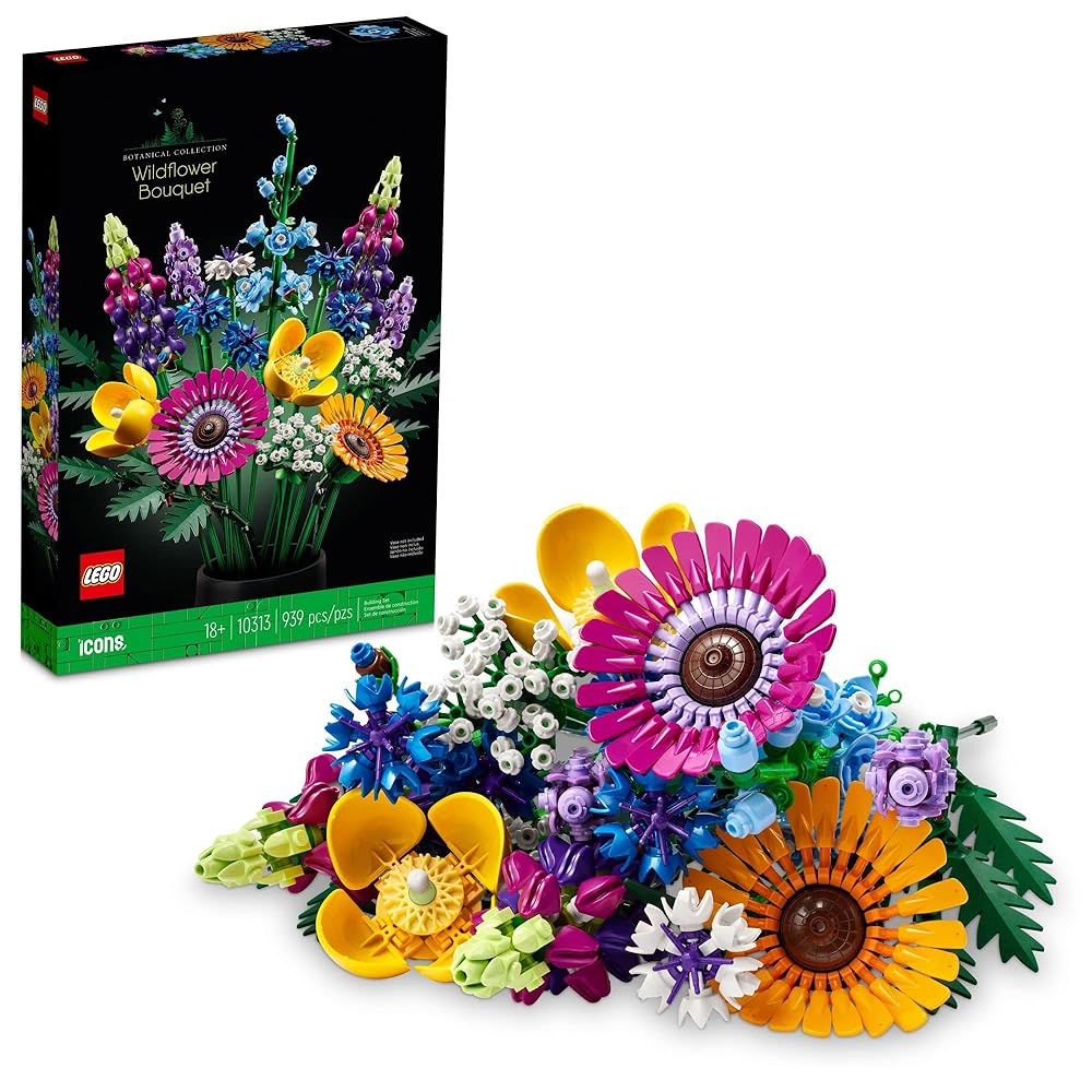 LEGO Icons Wildflower Bouquet Botanical Collection Building Set for Adults, Valentine Décor for Him or Her, Artificial Flowers with Poppies and Lavender, Unique Gift for Valentines Day, 10313